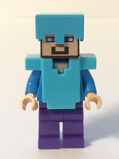 LEGO Minifigure-Steve with Medium Azure Helmet and Armor - purple pants-Minecraft-MIN020-Creative Brick Builders